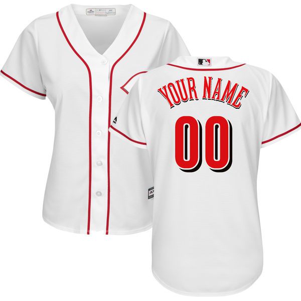 Women Cincinnati Reds Majestic White Home Cool Base Custom MLB Jersey